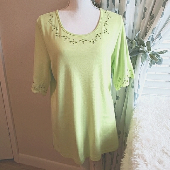 QUACKER FACTORY LIME GREEN PULLOVER SZ L - Picture 2 of 7